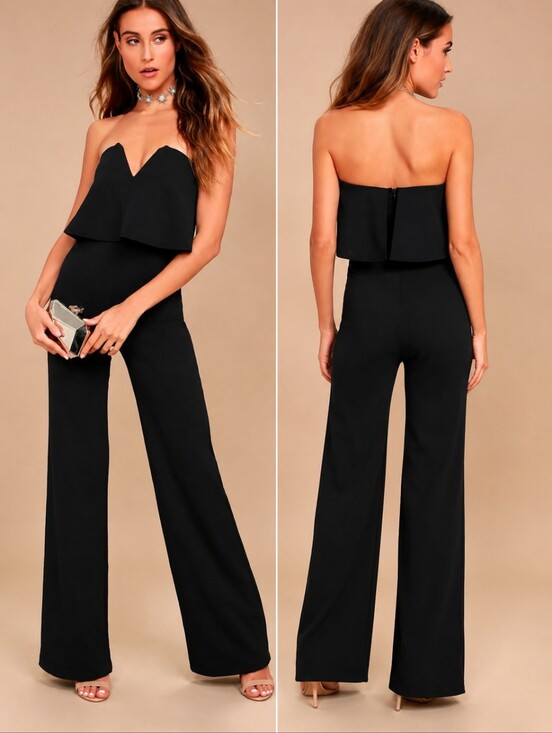 Lulus Pants - ❤️ LULUS POWER OF LOVE STRAPLESS WIDE LEG JUMPSUIT, BLACK, MEDIUM
